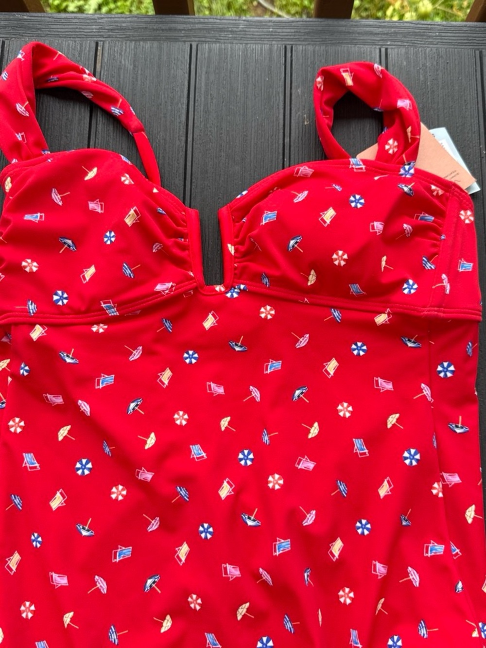 Red Printed One-Piece Swimsuit with Supportive Bust